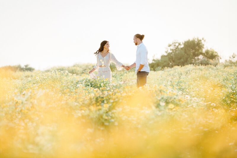 Spring family portrait session in Carlsbad with wildflowers and golden light