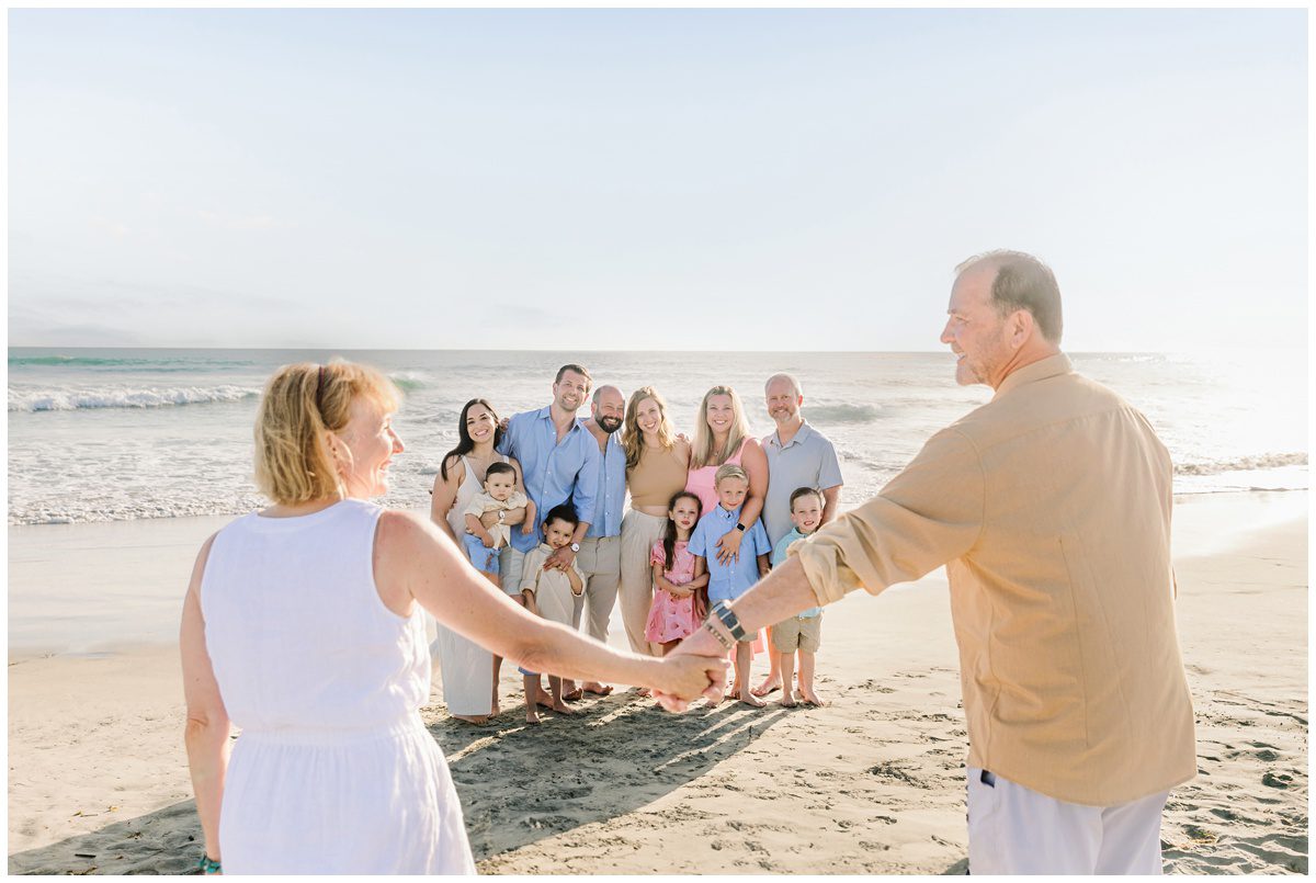 Grandparents at Extended family portraits on family vacation in Oceanside California